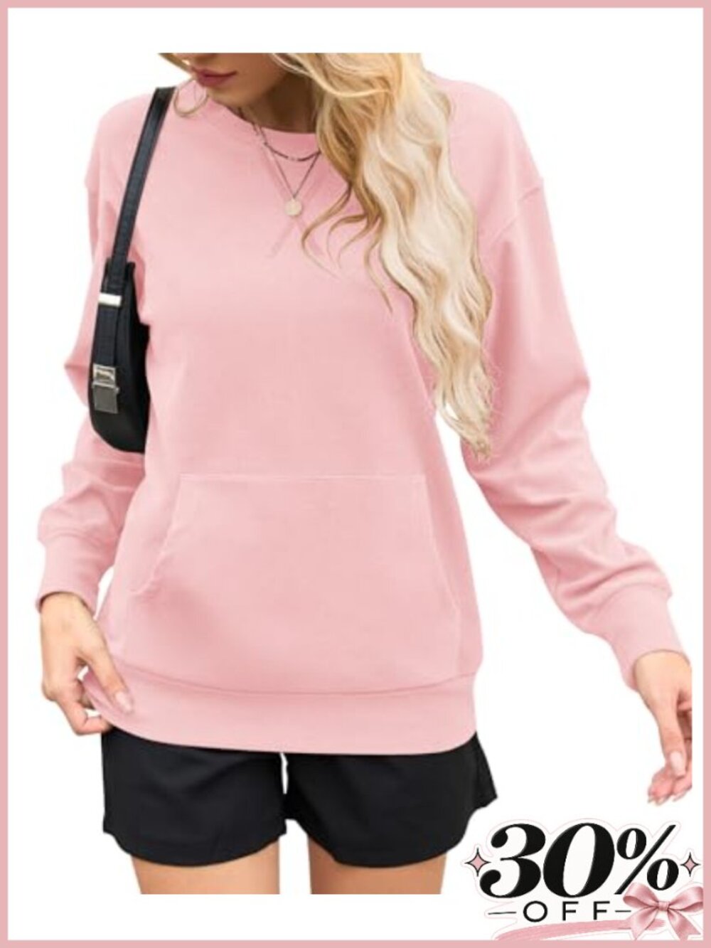 Womens Oversized Crewneck Sweatshirt Kangaroo Pocket Pullover Top